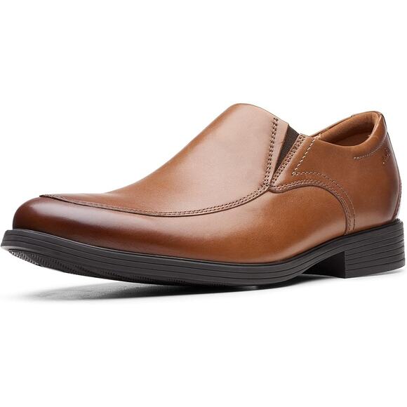 NWT Clarks Men's Whiddon Plain Loafer Dark Tan Leather 9